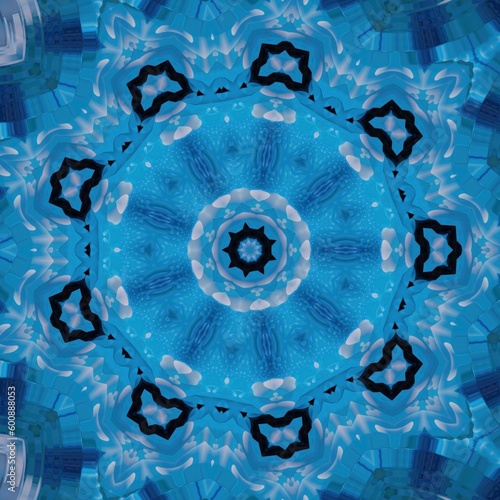 Fototapeta Naklejka Na Ścianę i Meble -  Blooming flower scales batik with shiny ice blue color, Kaleidoscope theme digital craft, seamless pattern, geometry etc. Good for garment business, t-shirt art, business, art collectors etc