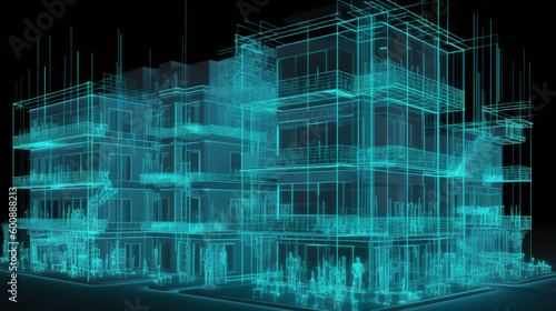Innovative BIM visualization highlighting the utilities of a building's systems Generative AI photo