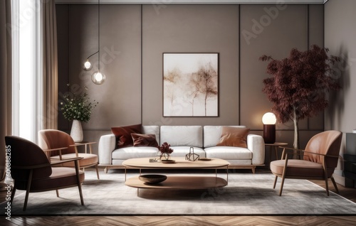 Beautiful Elegant living room interior with luxury furniture. Generative AI © Mix and Match Studio