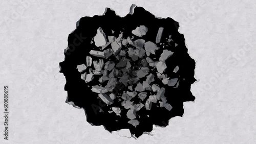 ground destructions falling into the darkness.4k animation render with alpha pass.