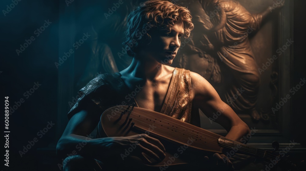 The Radiant Sun God: Apollo, Mythical Deity of Light and Music by Generative AI