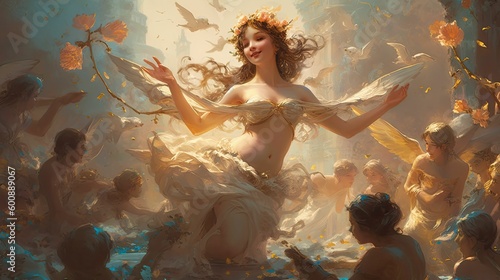 The Goddess of Love: Aphrodite, Mythical Figure of Beauty and Desire by Generative AI photo