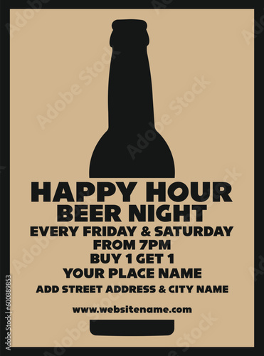 happy hour night poster flyer or social media post design