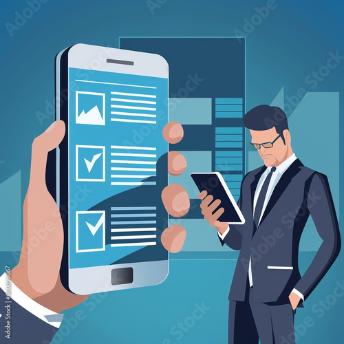 Business performance monitoring concept, businessman using smartphone