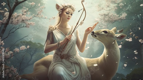 The Divine Huntress: Goddess Artemis, Protector of the Wilderness by Generative AI