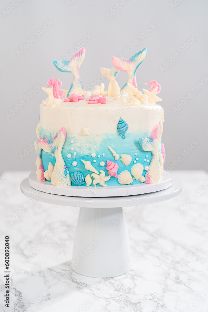 Mermaid themed 3 layer vanilla cake Mermaid themed 3 layer vanilla cake