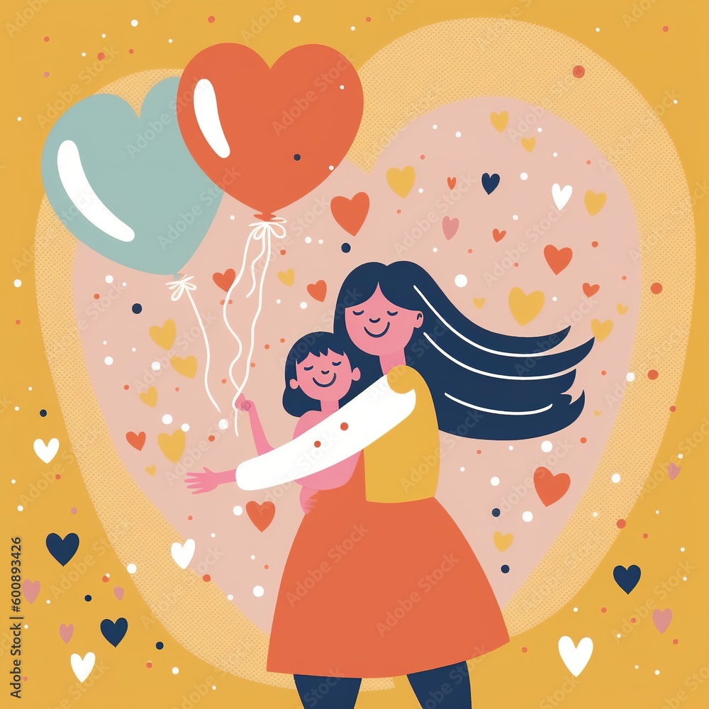 A mother and daughter hugging each other. A mother's day special Generative AI illustration. A mother and daughter hugging each other. A mother's day special Generative AI illustration.
