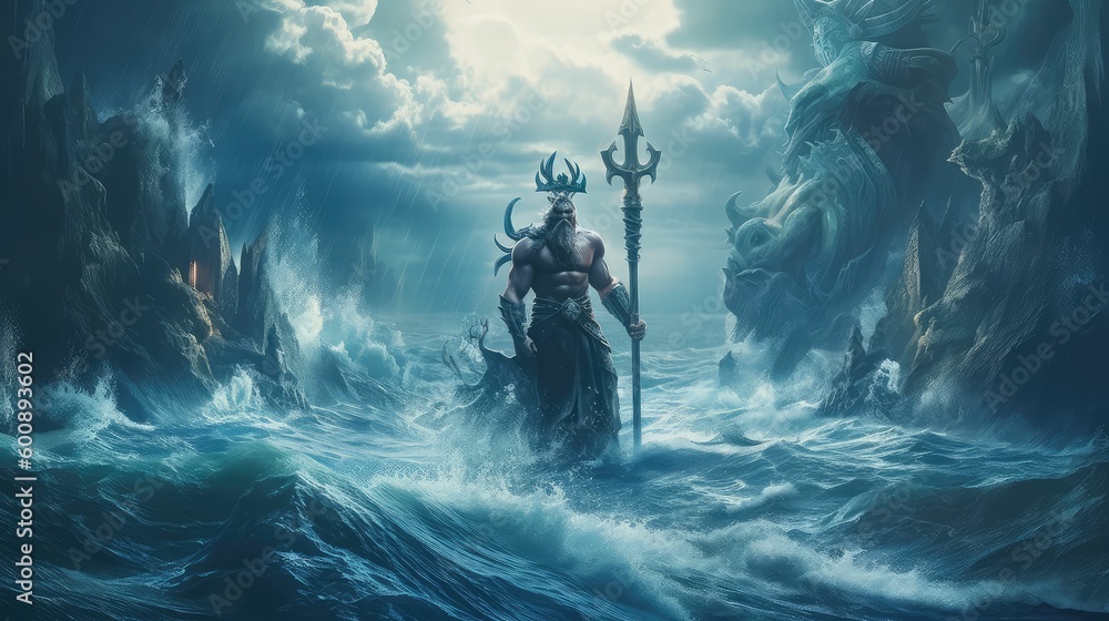 Neptune, the Roman God of the Ocean and Waterways by Generative AI