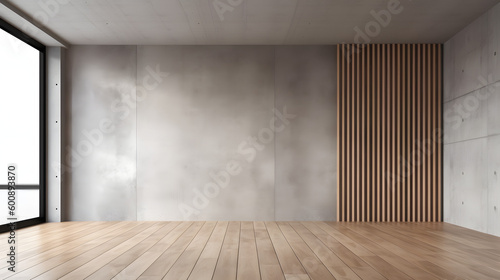 Fototapeta Naklejka Na Ścianę i Meble -  Empty room interior background, concrete wall and wooden paneling. 3d rendering