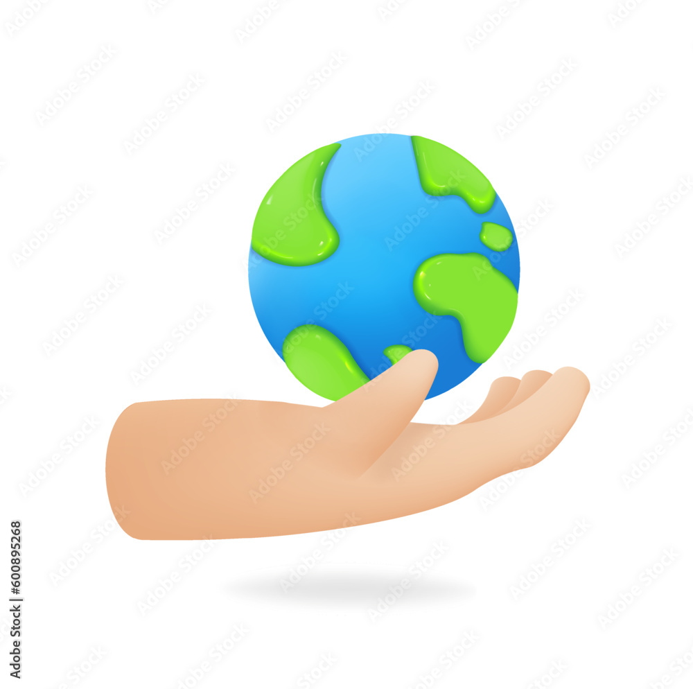 Planet earth in hands icon. 3d vector object. Handmade plasticine art illustration Planet earth in hands icon. 3d vector object. Handmade plasticine art illustration