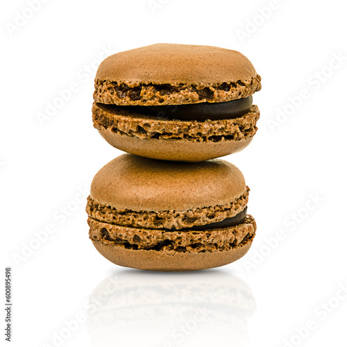 Two chocolate macaroons isolated on a transparent background