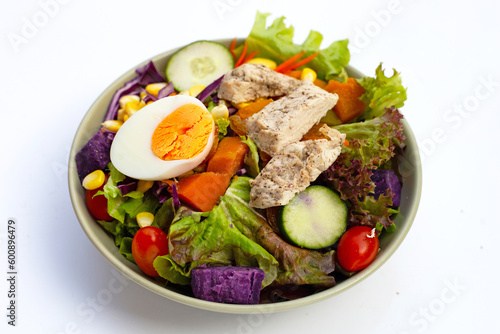 Salad with meat and vegetables in plate