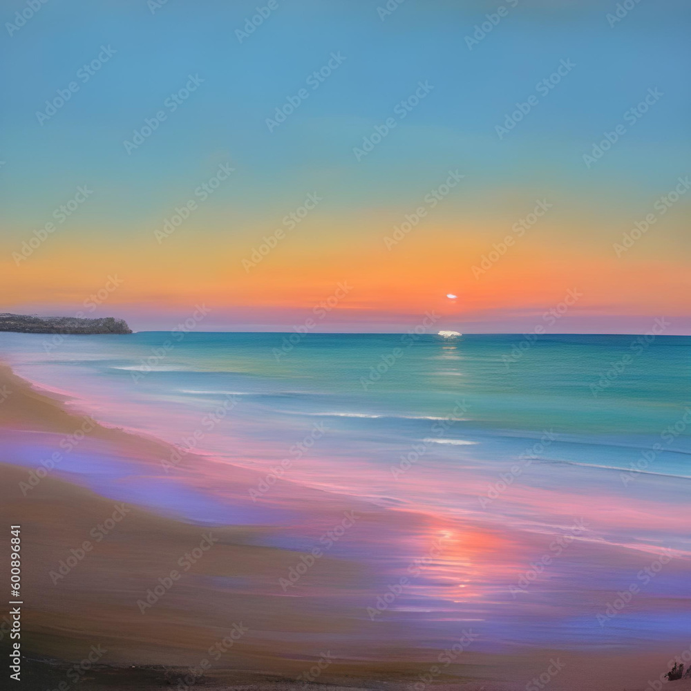ai-generated - beach sunset oil painting style