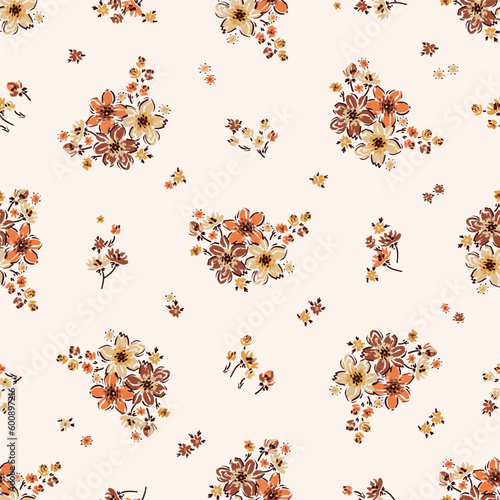 Flower Bouquets Vector Seamless Pattern. Simple Flower Garlands. Ditsy Fashion Print. Millefleurs Liberty Style Floral Design. Blooming Meadow. Wildflowers Vintage Background