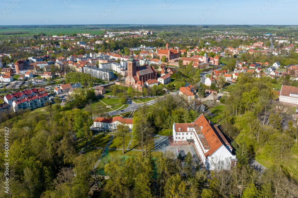 Drone view of the medieval town of Lidzbark Warminski in northern Poland