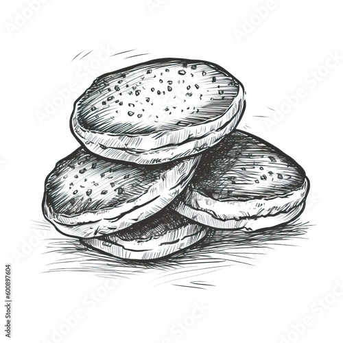 A hand drawn sketch of a stack of arepas in black and white texture - AI generative