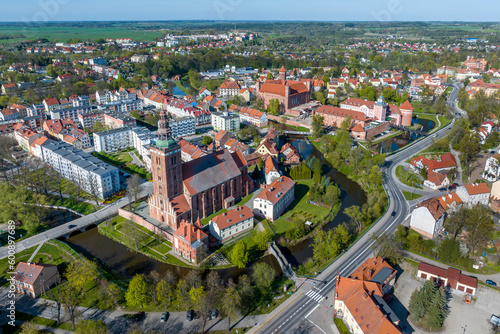 Drone view of the medieval town of Lidzbark Warminski in northern Poland