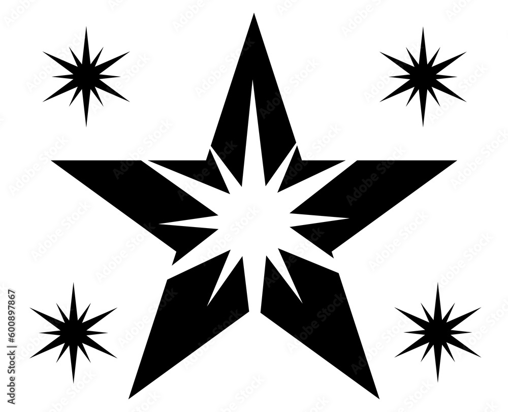 polygonal stars on a white background, black and white color polygonal stars on a white background, black and white color