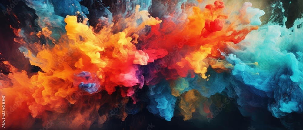 Dramatic color explosion background featuring fiery effect. Stunning abstract background. Mix of beautiful colors. Web, banner, backgrounds. Generative AI. 