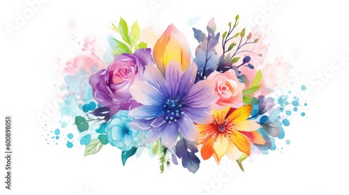 Watercolour design featuring and breathtaking floral arrangement with delicate flowers. Exclusive wallpaper texture, card, birthday, celebration, festive background. Generative AI. 