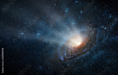 Fototapeta Naklejka Na Ścianę i Meble -  Radiation from a black hole at the center of a galaxy. Space scene with stars, black hole in galaxy. Panorama.  Elements of this image furnished by NASA