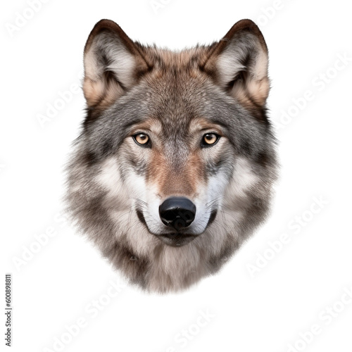 wolf  face shot isolated on transparent background cutout 