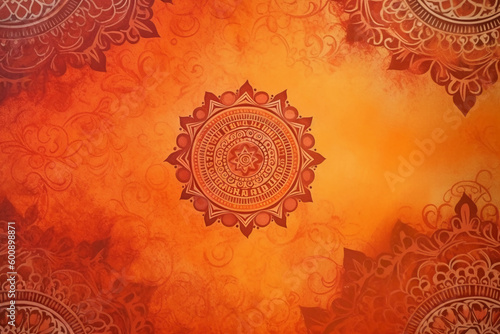 orange Pantone color background paper texture Rangoli pattern painting. AI generative