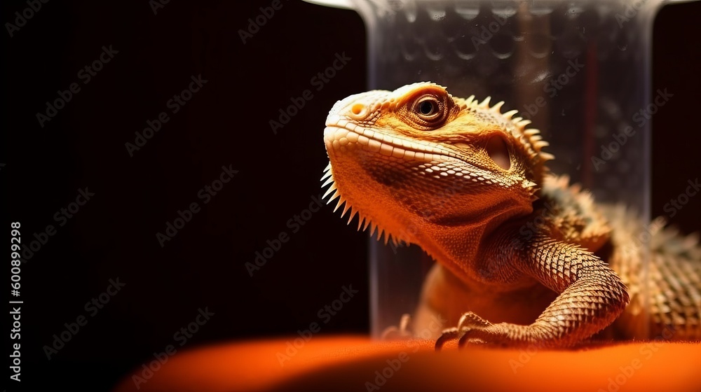 A busy bearded dragon basking under a heat lamp. AI generated A busy bearded dragon basking under a heat lamp. AI generated