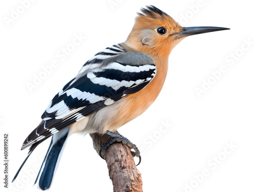 hoopoe sitting on a branch isolated from background, PNG, generative AI.