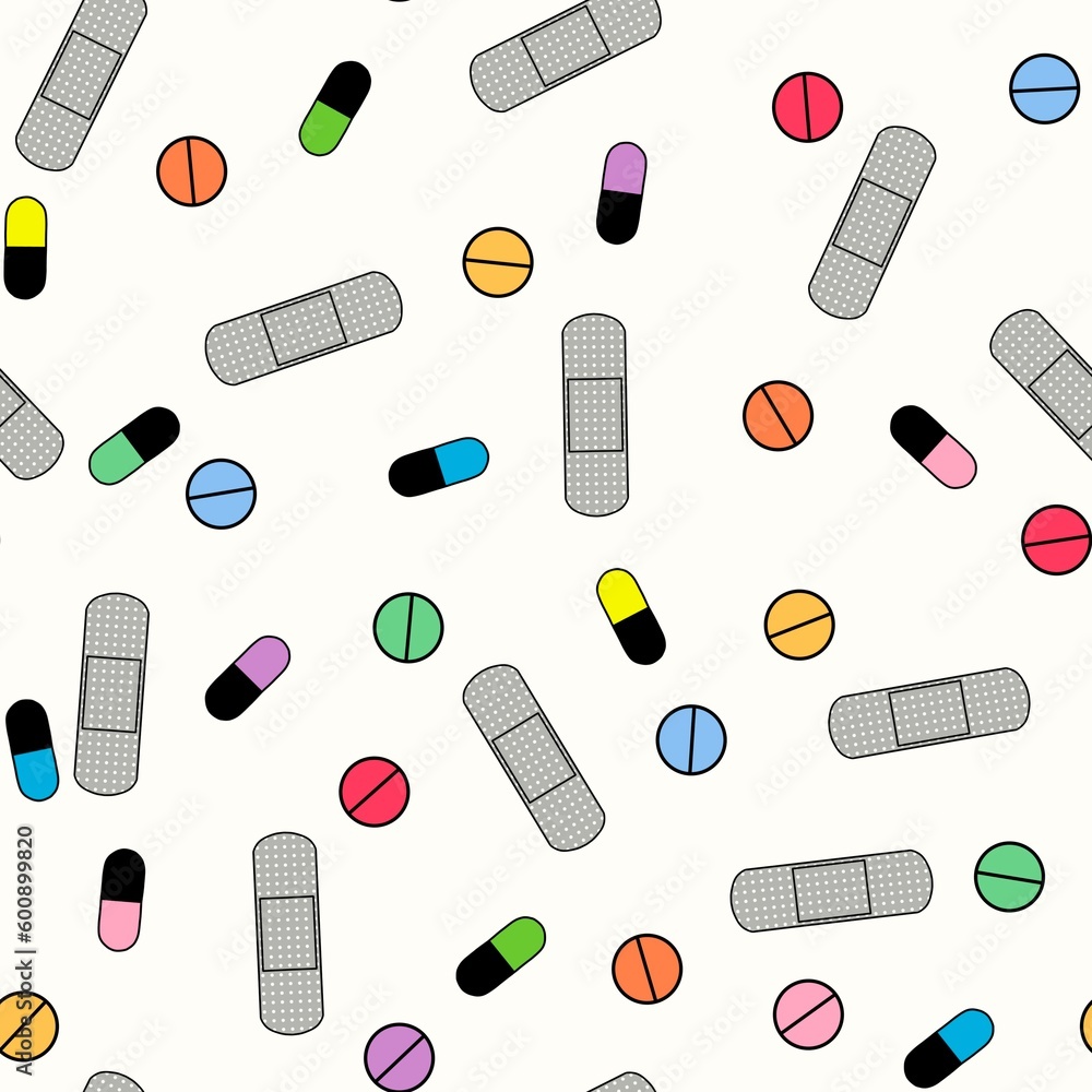 Cartoon medicine seamless pills pattern for wrapping paper and linens and fabrics and packaging and shops Cartoon medicine seamless pills pattern for wrapping paper and linens and fabrics and packaging and shops