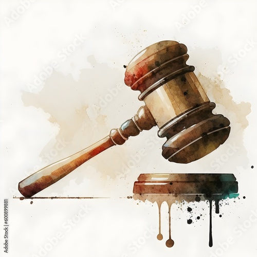  sketch of judge gavel
and  hammer digital drawing with watercolor style illustration - generative ai