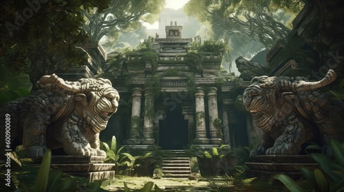 image generated by artificial intelligence, an archaeologist in search of a lost treasure in a dangerous jungle. You will have to face dangerous animals and hostile tribes to find your goal, cinematic