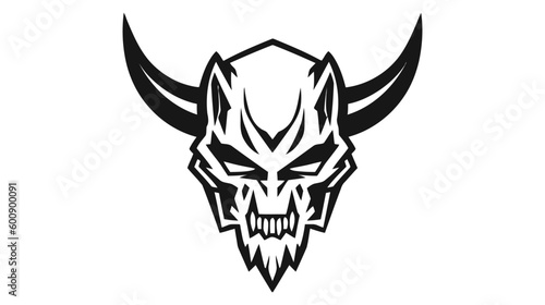 Creepy demonic face illustration. Evil devil. Vector icon, logo isolated on white background