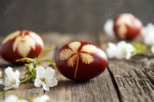 Brown Easter eggs colored with onion skins