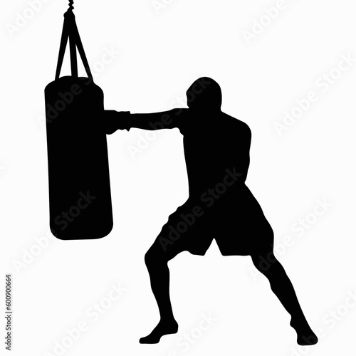 boxer with a pear, athlete, boxing, taekwondo, karate, thai boxing black silhouette on a white background