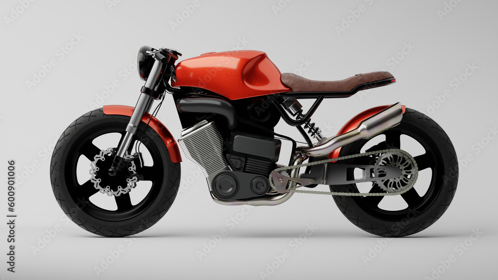 Realistic 3d illustration Red Classic Bike isolated in white and side view