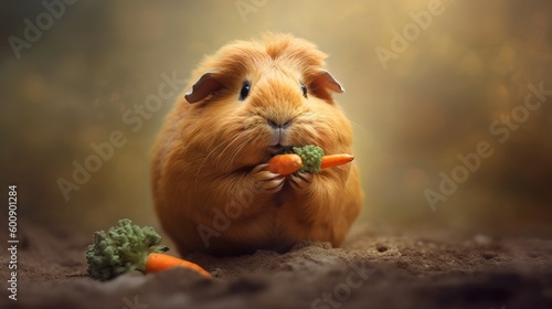 A contented guinea pig munching on a carrot. AI generated