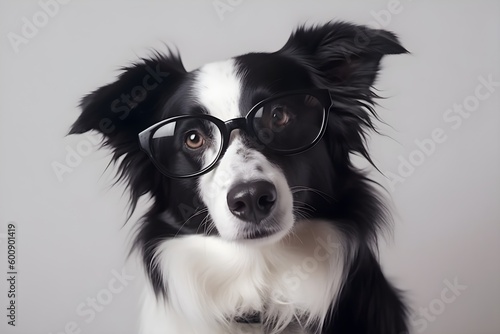 Border Collie Portrait   Funny Dog   Dog in Glasses   Smart Dog   Created With Generative AI © Kyleen