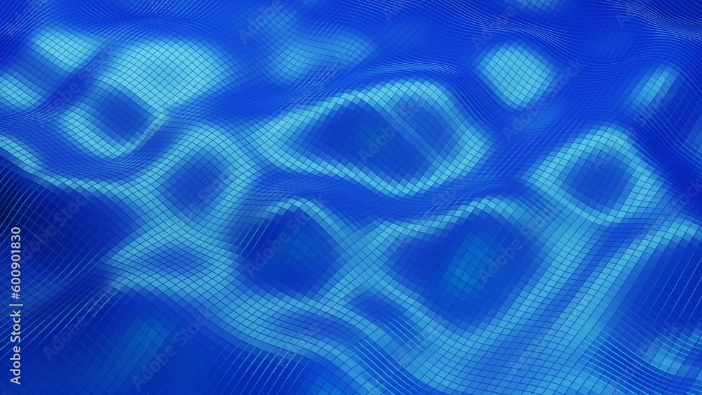 Obraz premium 3d render. Stylish creative abstract low poly background. Abstract waves on glossy surface. Simple minimalistic geometric bg. Blue color