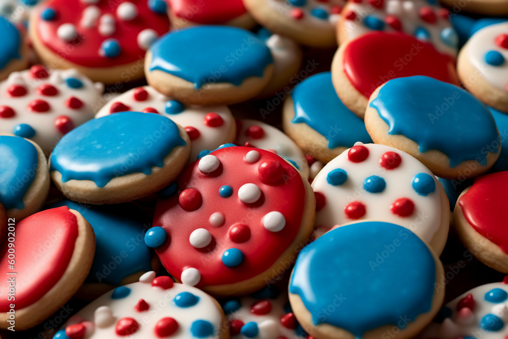 Cookies decorated in red white and blue for 4th July celebration. AI generative Cookies decorated in red white and blue for 4th July celebration. AI generative