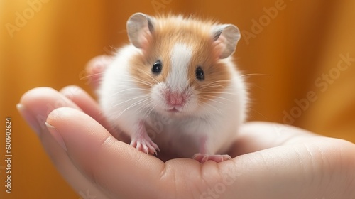 A cuddly hamster being held by its owner. AI generated