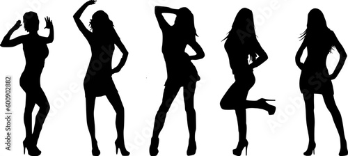 Silhouetten von 5 jungen sexy Frauen mit High Heels beim Posing