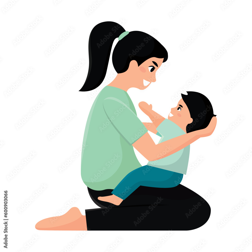 Isolated mother character hugging her son Vector Isolated mother character hugging her son Vector