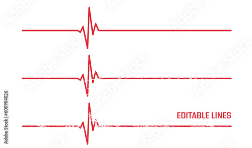 Editable stroke retro heart diagram set, red EKG, cardiogram, heartbeat line vector design to use in healthcare, healthy lifestyle, medical laboratory, cardiology project. 