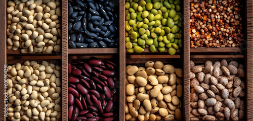 Various species of beans. Generative AI.