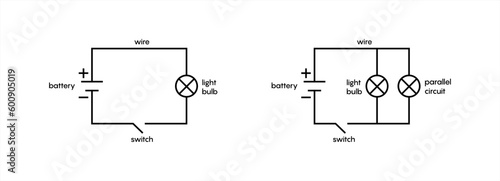 Simple circuit diagram icon. Parallel and series circuit diagram. photo