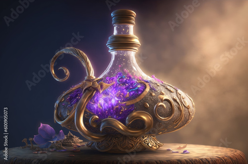 Magical flask with elixir potion of immortality in the shape of the magic lamp