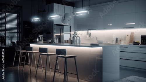 Luxury kitchen dark wood and marble  beautiful modern kitchen with dark wood fronts and marble floors and countertops Generative AI
