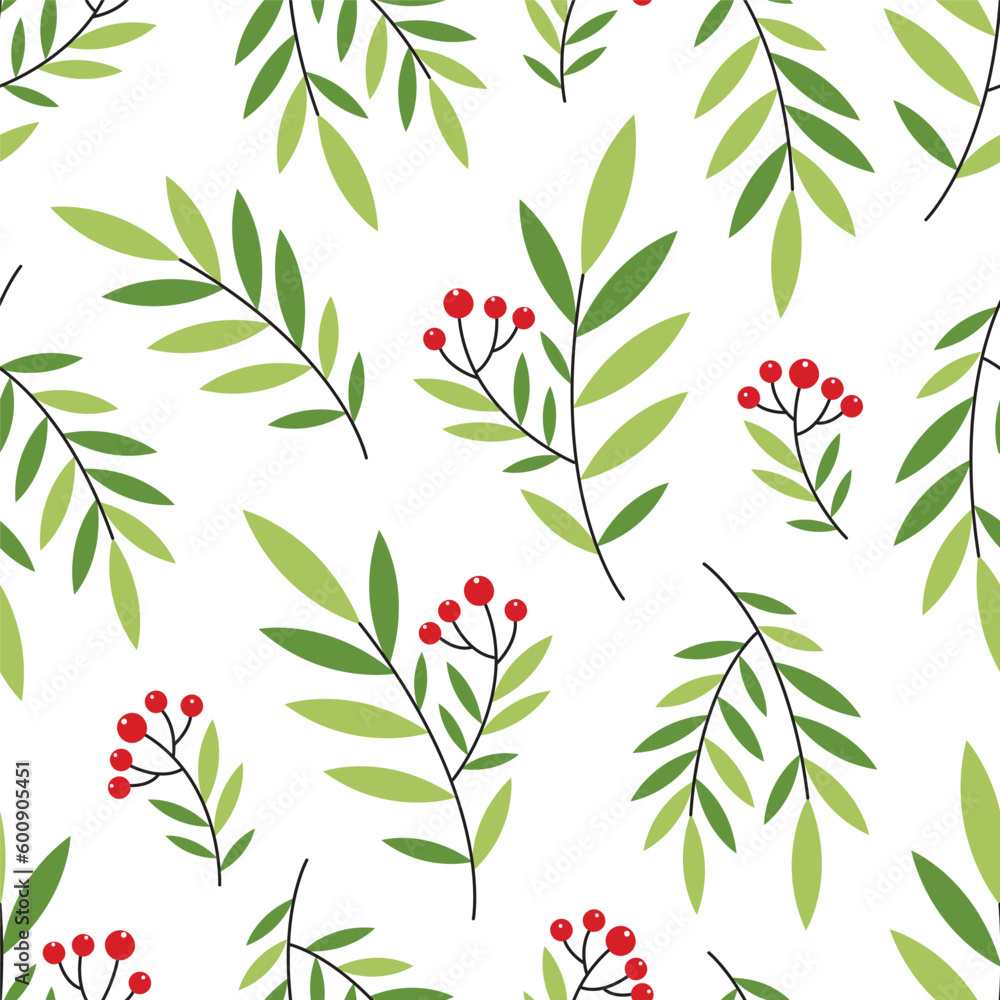 Vector floral seamless pattern design. cute pattern with plants and red berries. Digital paper design. Vector floral seamless pattern design. cute pattern with plants and red berries. Digital paper design.