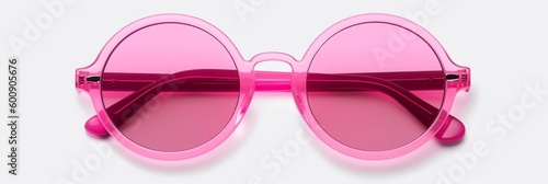 Pink sunglasses with rose tinted lenses on a solid background. (generative ai)